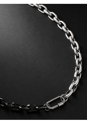 AS29 - Lock Medium Blackened and White Gold Diamond Necklace - Men - Silver