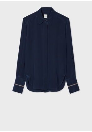 Paul Smith Women's Navy Silk 'Signature Stripe' Detail Shirt Blue