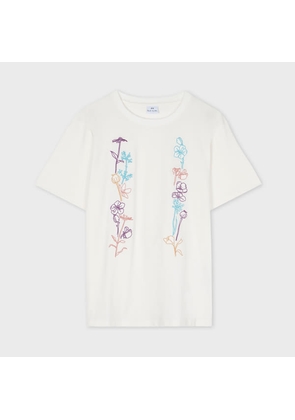 PS Paul Smith Women's Ecru Cotton 'Embroidered Flowers' T-Shirt White