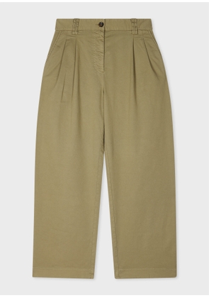 PS Paul Smith Women's Khaki Garment Dyed Pleated Wide-Leg Cropped Trousers Green
