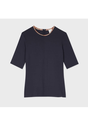 Paul Smith Women's Jersey Navy Top with 'Signature Stripe' Trim Blue