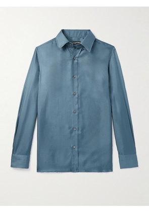 TOM FORD - Slim-Fit Washed Silk-Twill Shirt - Men - Blue - EU 39