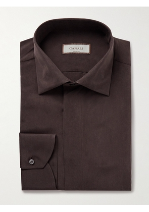 Canali - Enzyme-Washed Silk-Satin Shirt - Men - Brown - EU 38