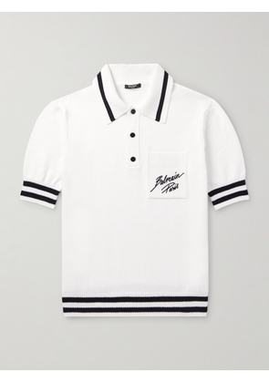 Balmain - Logo-Embroidered Striped Knitted Polo Shirt - Men - White - S