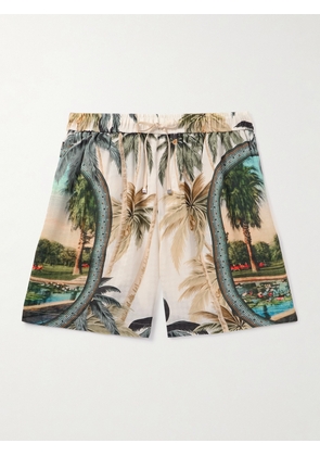 AMIRI - Paradise Straight-Leg Printed Satin Drawstring Shorts - Men - Green - XS