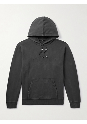 Balmain - Logo-Embroidered Cotton-Jersey Hoodie - Men - Gray - S