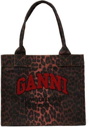 GANNI Red Leopard Print Canvas Tote