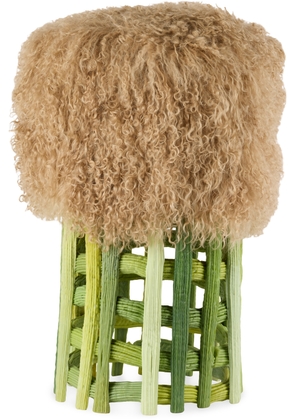 James Shaw Green & Brown Baroque Sheepskin Stool