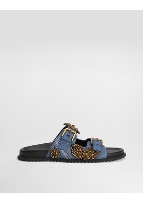 Dolce & Gabbana Flat Denim Slippers With Embroidery - Woman Slides And Mules Multi-colored 38