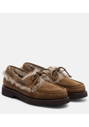 Brunello Cucinelli Shearling-lined suede boat shoes