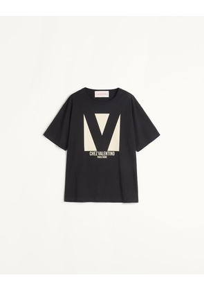Valentino Jersey Cotton T-Shirt With Chez Valentino Print Woman BLACK M