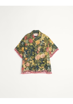 Valentino Linen Bowling Shirt With Apres L'Hiver Print Man MULTICOLOUR 46
