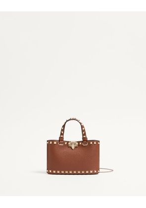 Valentino Garavani Rockstud Mini Shopping Bag In Grainy Calfskin Woman SADDLE BROWN UNI