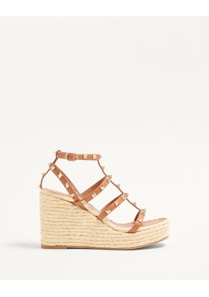 Valentino Garavani Rockstud Wedge Sandal With Calfskin Straps 95Mm Woman NATURAL/ALMOND 37