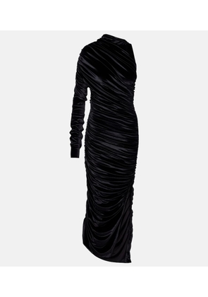 Mugler Asymmetric velvet jersey maxi dress
