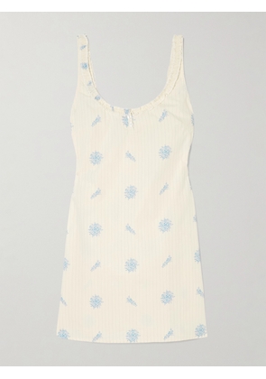 Deiji Studios - Ruffled Pinstriped Floral-print Organic Cotton Mini Dress - White - xx small,x small,small,medium,large