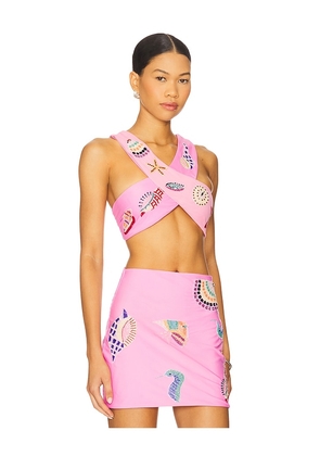 Oceanus Shell Hand Beaded Top in Pink. Size L. Also in M, S, XS.