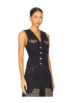 Ganni Neppy Denim Vest in Blue. Size 34. Also in 32, 36, 38.