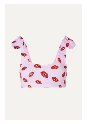 VERDELIMON - Cupertino Knotted Printed Bikini Top - Pink - small,medium,x large