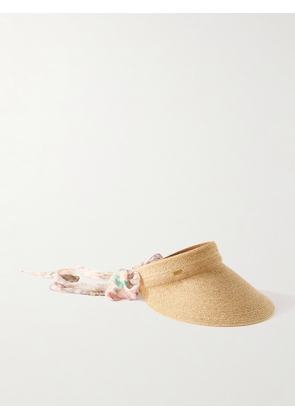 Chloé - Printed Chiffon-trimmed Woven Raffia Visor - Neutrals - One size