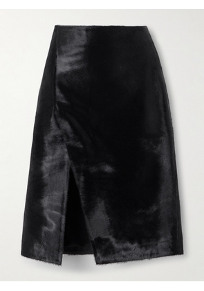 Loulou de Saison - Myra Wrap-effect Calf Hair Midi Skirt - Black - FR 34,FR 36,FR 38,FR 40,FR 42