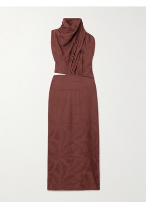 Johanna Ortiz - Finding Balance Draped Cutout Jacquard Midi Dress - Brown - US0,US2,US4,US6,US8,US10,US12