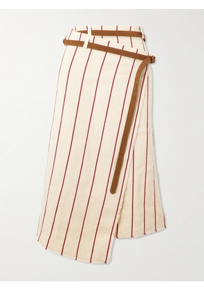 BETTTER - Pareo Belted Striped Linen Midi Wrap Skirt - Cream - xx small,x small,small,medium,large,x large