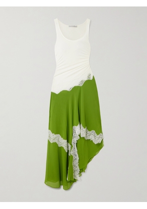 Christopher Esber - Asymmetric Lace-trimmed Ruched Stretch-jersey And Crepe Dress - Green - UK 6,UK 8,UK 10,UK 12,UK 14