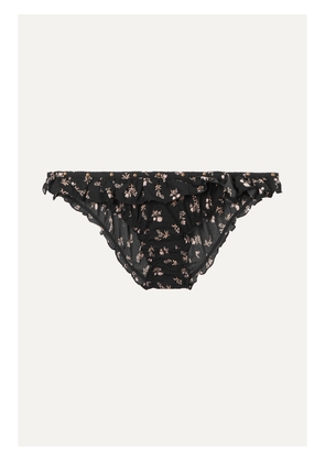 LOVE STORIES - Ivy Studded Ruffled Floral-print Stretch Briefs - Black - 2