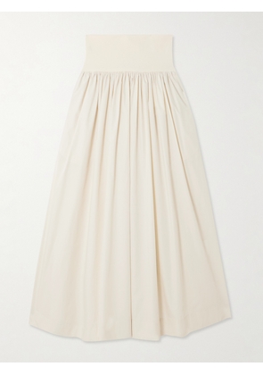 ESSE Studios - Gathered Organic Cotton-poplin And Stretch-knit Maxi Skirt - Cream - UK 6,UK 8,UK 10,UK 12,UK 14