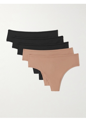 SKIMS - Fits Everybody Set Of Five Thongs - Onyx And Sienna - Multi - XXS,XS,S,M,L,XL