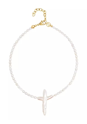 Nialaya Jewelry Pearl Cross choker necklace - White