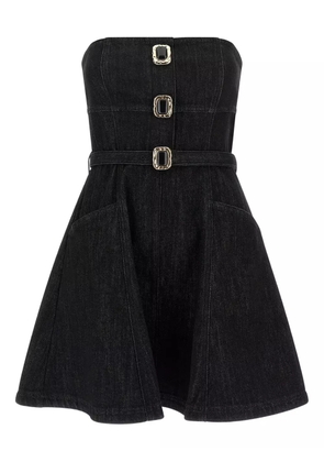 Self-Portrait jewel-button denim mini dress - Black