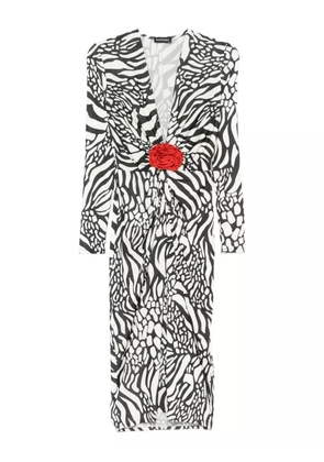 ROSERRY Malllorca rose-embellished zebra-print midi dress - Black