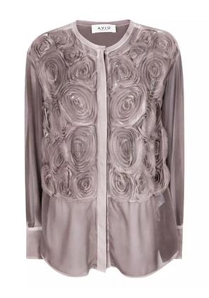 Aviù rose-embellished silk shirt - Neutrals