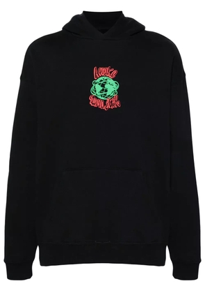Awake NY Globe raised-logo cotton hoodie - Black