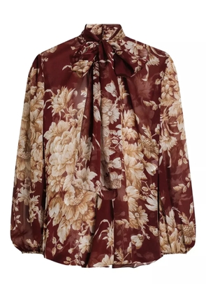 Dolce & Gabbana floral-print bow blouse - Brown