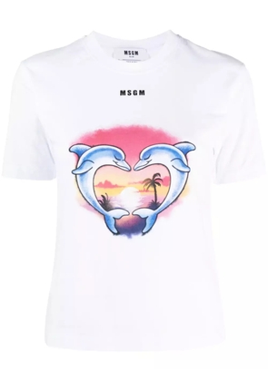 MSGM dolphin-print cotton T-shirt - White