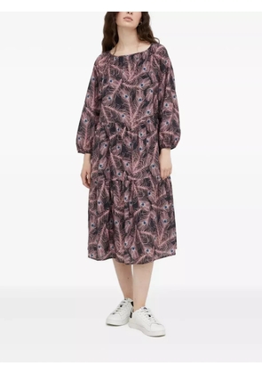 Drykorn peacock feather print midi day dress - Purple