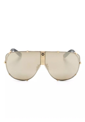 Philipp Plein Eyewear logo-plaque shield-frame sunglasses - Gold