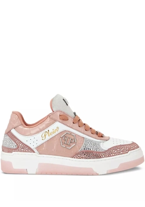 Philipp Plein crystal-embellished croc-embossed leather sneakers - Pink