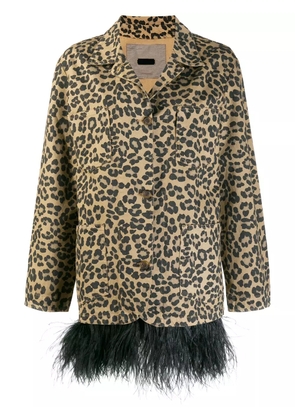 Simonetta Ravizza feather trim leopard print coat - Neutrals
