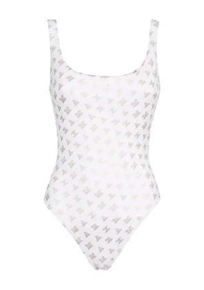 Max Mara logo-print swimsuit - White