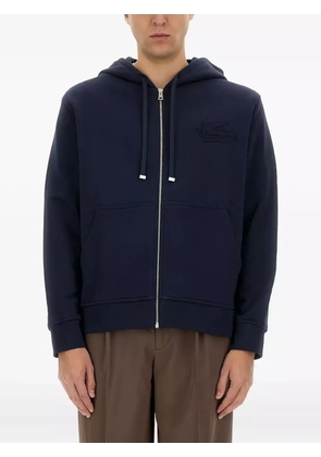 ETRO embroidered-logo zip-up hoodie - Blue