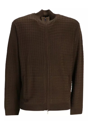 Emporio Armani grid-pattern zip-up cardigan - Brown