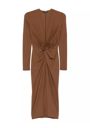 ROSERRY rose-embellished twist-front midi dress - Brown