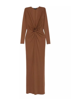 ROSERRY rose-embellished twist-front midi dress - Brown