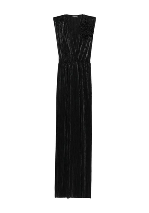 ROSERRY Sicily pleated flower-embellished maxi dress - Black