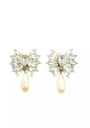 Jennifer Gibson Jewellery 1960s marquise-crystal pearl drop earrings - Silver