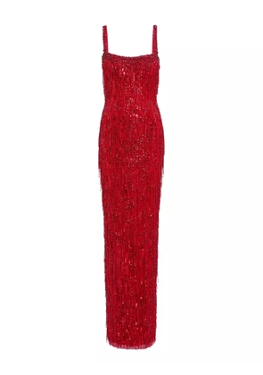 Jenny Packham sequin- embellishments fringe-detail maxi dress - Red